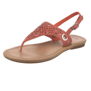 UGG Leather T-Strap Perforated Suede Sandals in Coral Women's Size 8